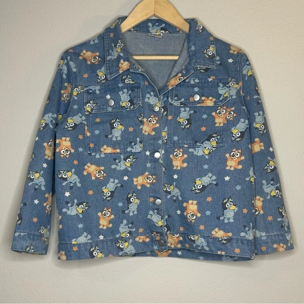 Girls Jean Jacket size XL(14) BLUEY Cartoon Print Denim Bingo Bluey School Coat